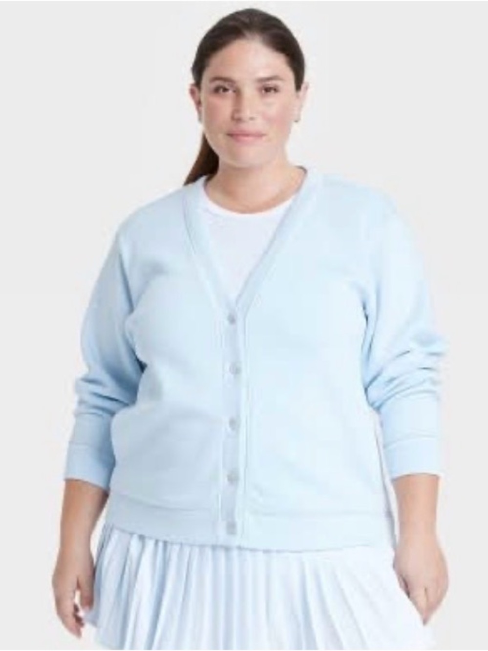 all in motion Light Blue V-Neck Cardigan with White Trim